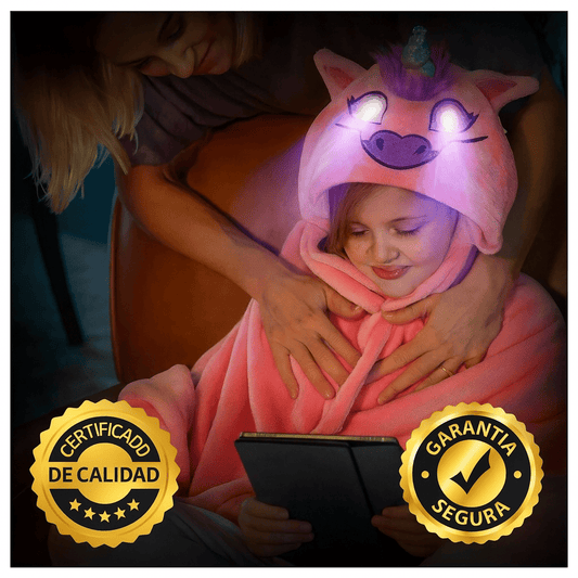 🌟 Cobija Infantil con Capota y Ojos Luminosos LED™